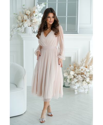 Abito donna - Con manichetta in tulle – Beige
