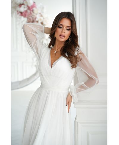 Abito donna - Con manichetta in tulle – Ecrù