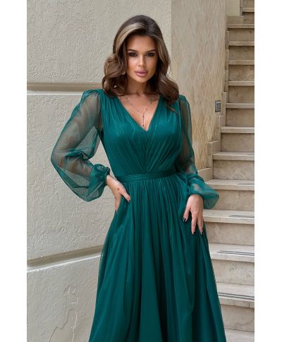 Abito donna - Con manichetta in tulle – Verde bottiglia