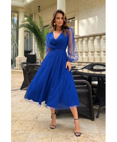 Abito donna - Con manichetta in tulle – Blu fiordaliso