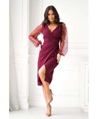 Abito elegante, corto - Maniche in paillettes – Bordeaux