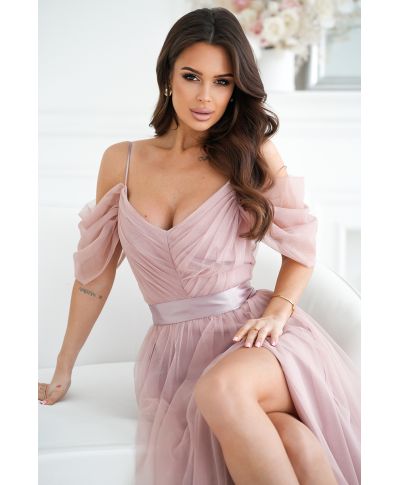 Vestito lungo elegante - In tulle – Champagne