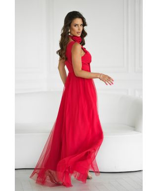 Abito elegante lungo - Spacco sulla gamba - Rosso