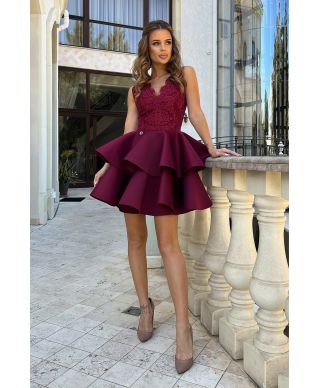 Abito corto elegante - Bordeaux - Gonna a palloncino