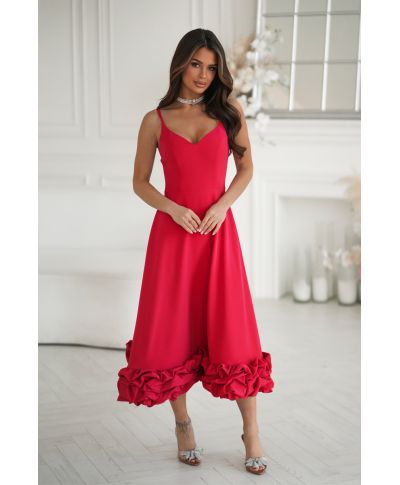 Vestito midi rosso elegante con scollo a V e gonna ampia – Tessa - gogolfun.it