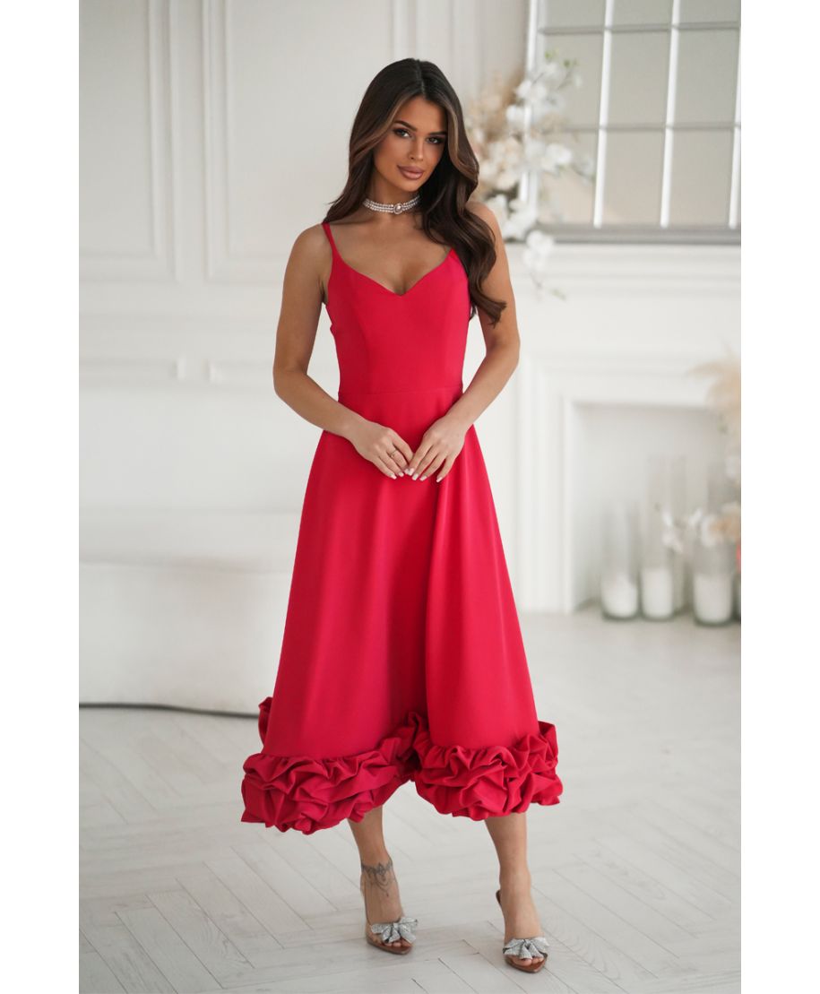 Vestito midi rosso elegante con scollo a V e gonna ampia – Tessa - gogolfun.it