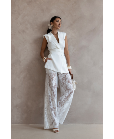 Completo elegante bianco pantaloni palazzo - Aura - Battesimi, comunioni, Compleanni - Gogolfun.it