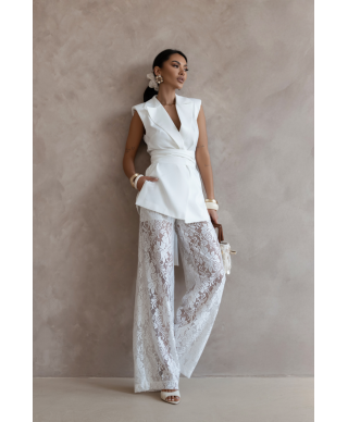 Completo elegante bianco pantaloni palazzo - Aura - Battesimi, comunioni, Compleanni - Gogolfun.it