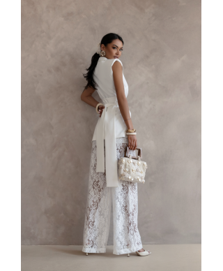 Completo elegante bianco pantaloni palazzo - Aura - Battesimi, comunioni, Compleanni - Gogolfun.it