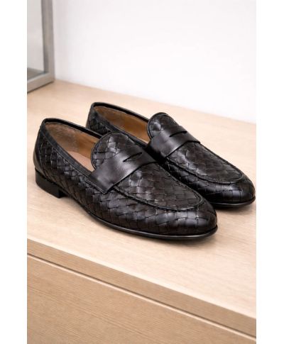 Mocassino marrone in pelle, intrecciato - Scarpe uomo online - Gogolfun.it