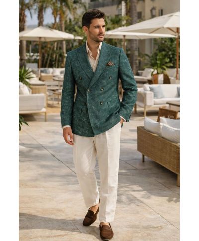 Doppiopetto uomo verde, tessuto fiammato - Kraul - Giacche uomo sportive, particolari - Gogolfun.it