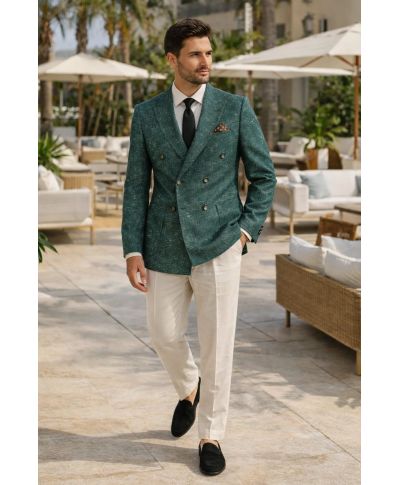 Doppiopetto uomo verde, tessuto fiammato - Kraul - Giacche uomo sportive, particolari - Gogolfun.it