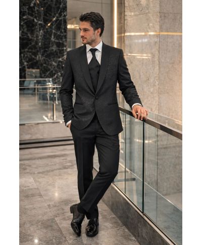 Smoking uomo nero con giacca glitter - Usco - Smoking e abiti uomo online - Gogolfun.it