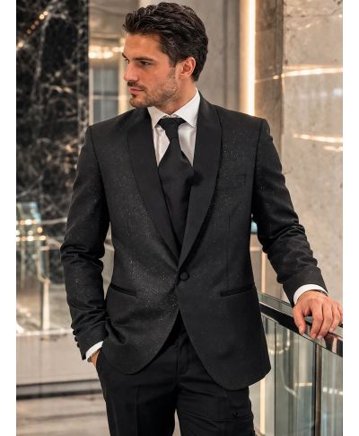 Smoking uomo nero con giacca glitter - Usco - Smoking e abiti uomo online - Gogolfun.it