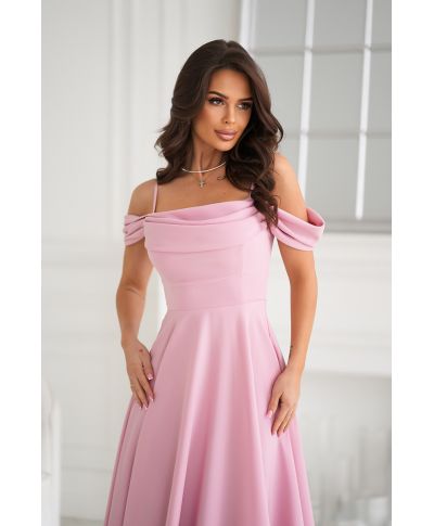 Abito midi elegante - Scollo Morbido - Manichette cadenti - Rosa sporco