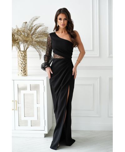 Vestito lungo monospalla, nero - Mimi