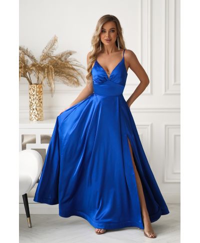 Abito Satinato Blu Fiordaliso con Allacciatura Gorset – Ravenna