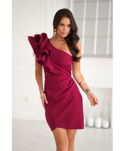 Tubino corto mono spalla bordeaux - Piuma