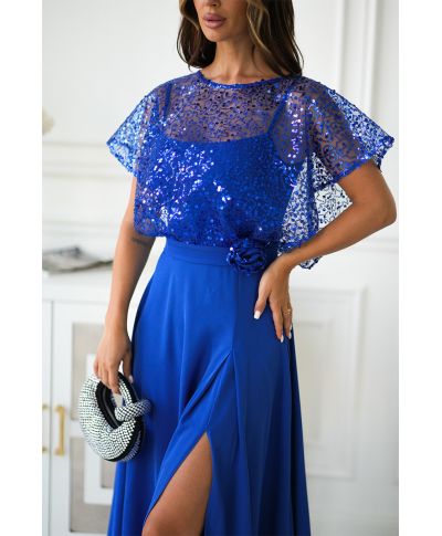 Abito da cerimonia blu cobalto con spalle coperte - Eleonora