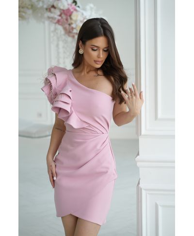Vestito corto, tubino - Rosa sporco - Mono spalla
