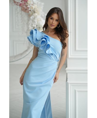 Abito da cerimonia azzurro, monospalla - Fiora