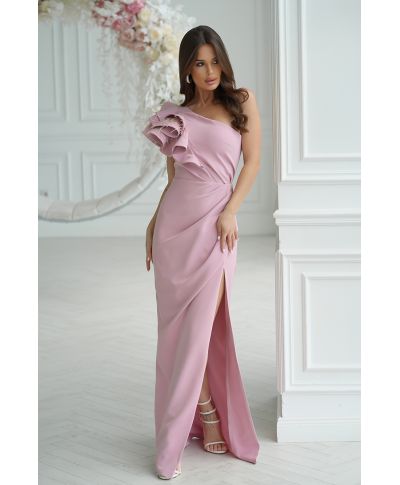 Abito elegante, lungo – Mono spalla - Rosa sporco - Fiora