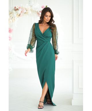 Abito elegante, lungo - Maniche in paillettes - Verde bottiglia - Scarlet