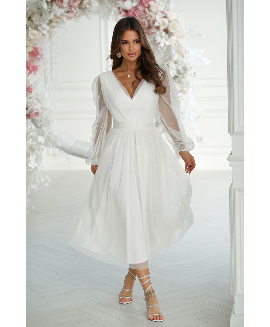 Abito donna - Con manichetta in tulle – Ecrù