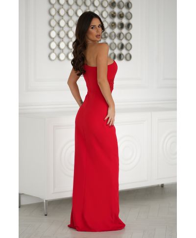 Abito a sirena - Monospalla - Corpetto decorato – Rosso
