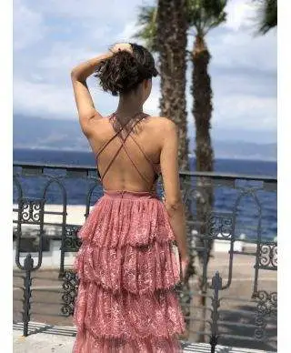 Abito in pizzo elegante - Rosa antico - Gorgeus
