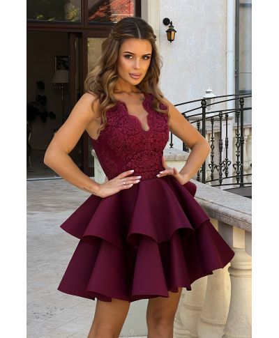 Abito corto elegante - Bordeaux - Gonna a palloncino