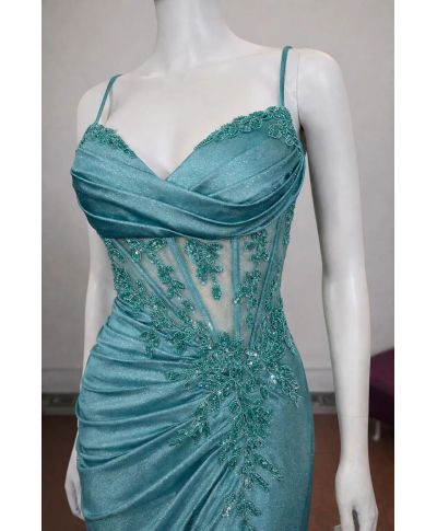 Abito da cerimonia verde tiffany - Versailles - Vestiti da diciottesimo, testimone, mamma della sposa - Gogolfun.it