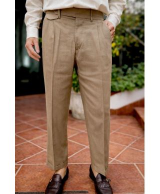 Pantaloni uomo marroni in misto lino - Paul Miranda