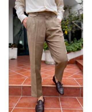 Pantaloni uomo marroni in misto lino - Paul Miranda - Abbigliamento uomo online - Gogolfun.it