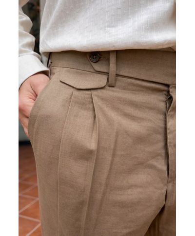 Pantaloni uomo marroni in misto lino - Paul Miranda