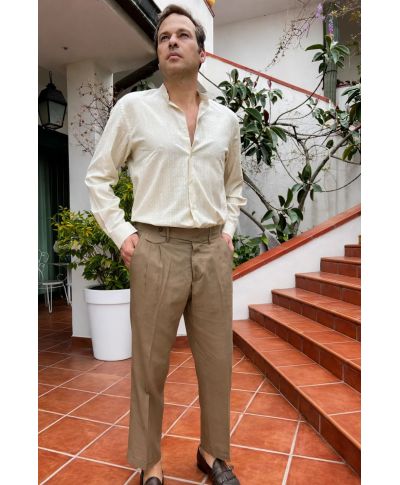 Pantaloni uomo marroni in misto lino - Paul Miranda