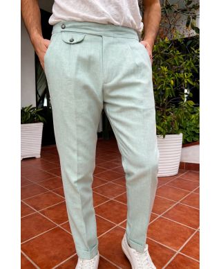 Pantaloni uomo in misto lino verde tiffany - Paul Miranda - Gogolfun.it