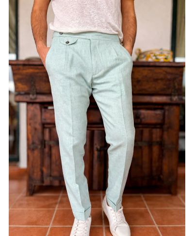 Pantaloni uomo in misto lino verde tiffany - Paul Miranda - Gogolfun.it
