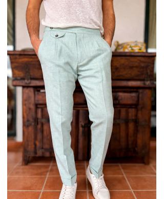 Pantaloni uomo in misto lino verde tiffany - Paul Miranda - Gogolfun.it
