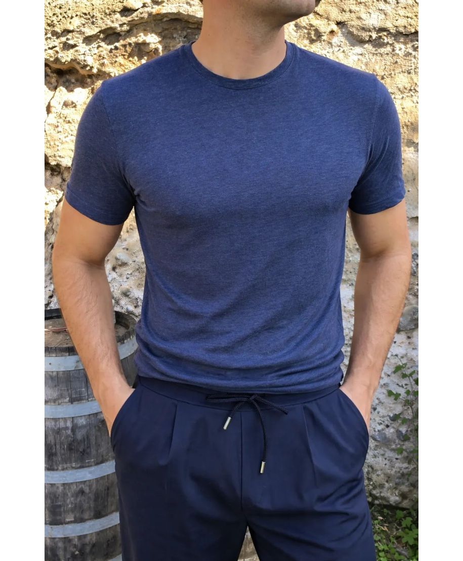 T-shirt uomo blu in 100% Lino - Paul Miranda - Magliette e sottogiacca - Gogolfun.it