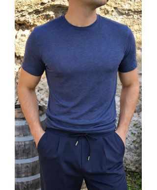 T-shirt uomo blu in 100% Lino - Paul Miranda - Magliette e sottogiacca - Gogolfun.it