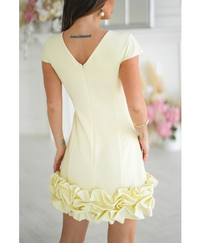 Vestito corto giallo da cerimonia con fondo a balza strutturata – Marzia