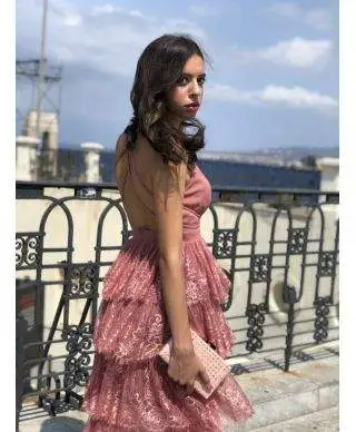 Abito in pizzo elegante - Rosa antico - Gorgeus