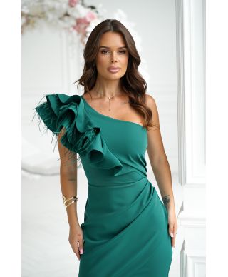 Tubino corto elegante monospalla - Con piume