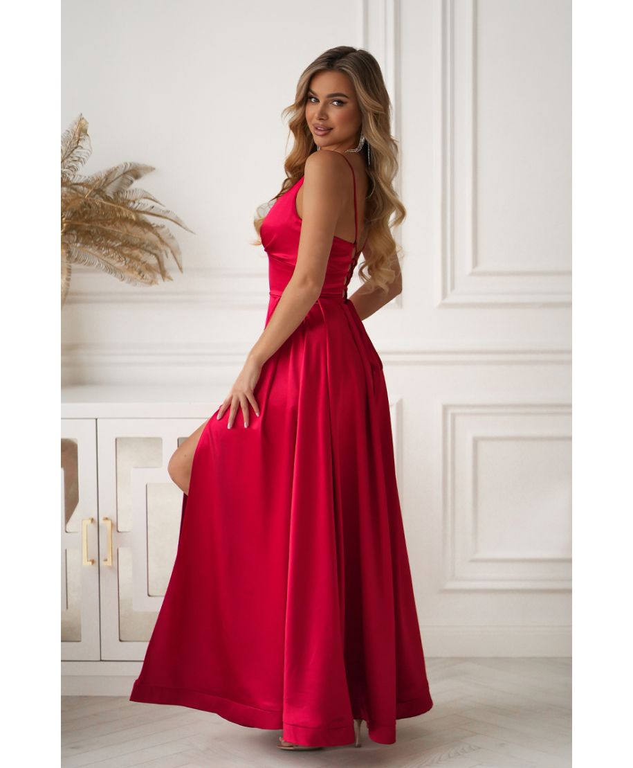 Abito Satinato da Cerimonia Rosso con Allacciatura Gorset – Ravenna