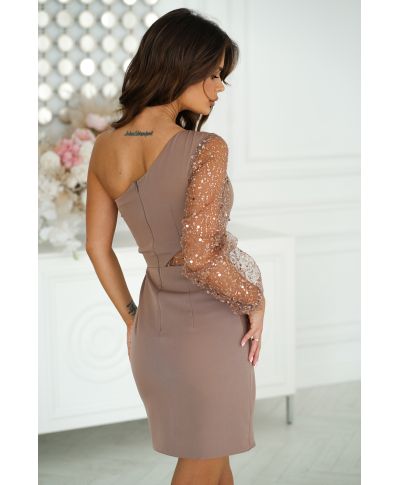 Vestito corto colore cammello - Tubino mono spalla