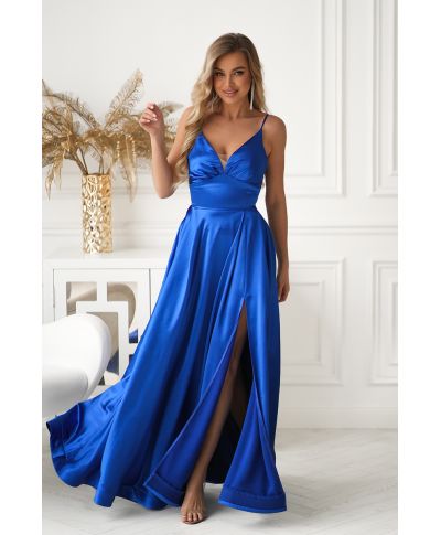 Abito Satinato Blu Fiordaliso con Allacciatura Gorset – Ravenna