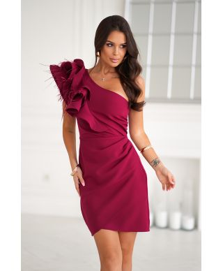 Tubino corto mono spalla bordeaux - Piuma