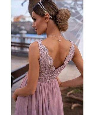 Vestito lungo elegante, rosa - Con spacco - Jojo