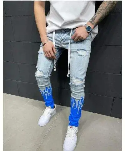 Jeans uomo, skinny - Con fiamme blu